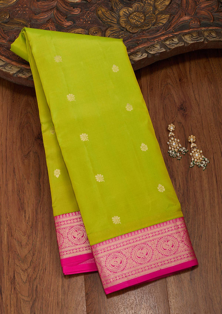 Parrot Green Zariwork Pure Silk Saree