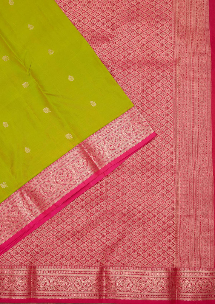 Parrot Green Zariwork Pure Silk Saree