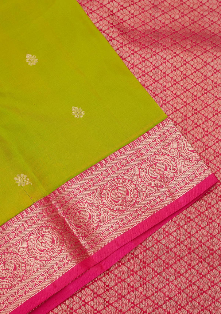 Parrot Green Zariwork Pure Silk Saree
