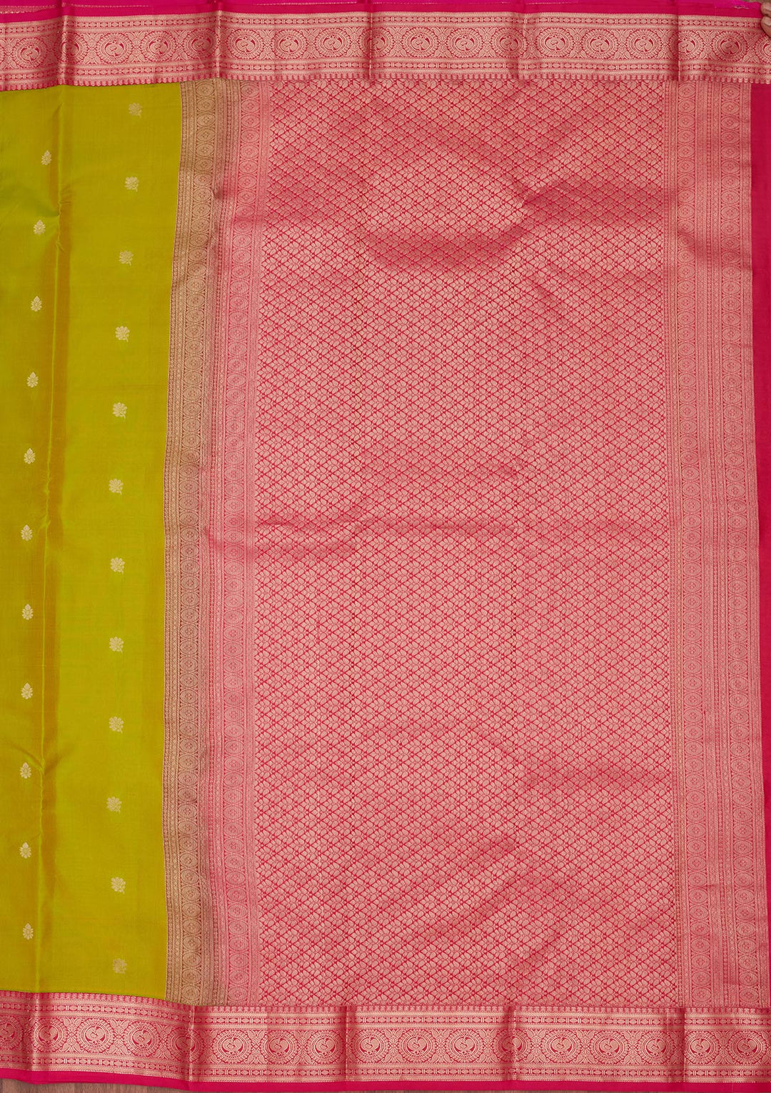 Parrot Green Zariwork Pure Silk Saree