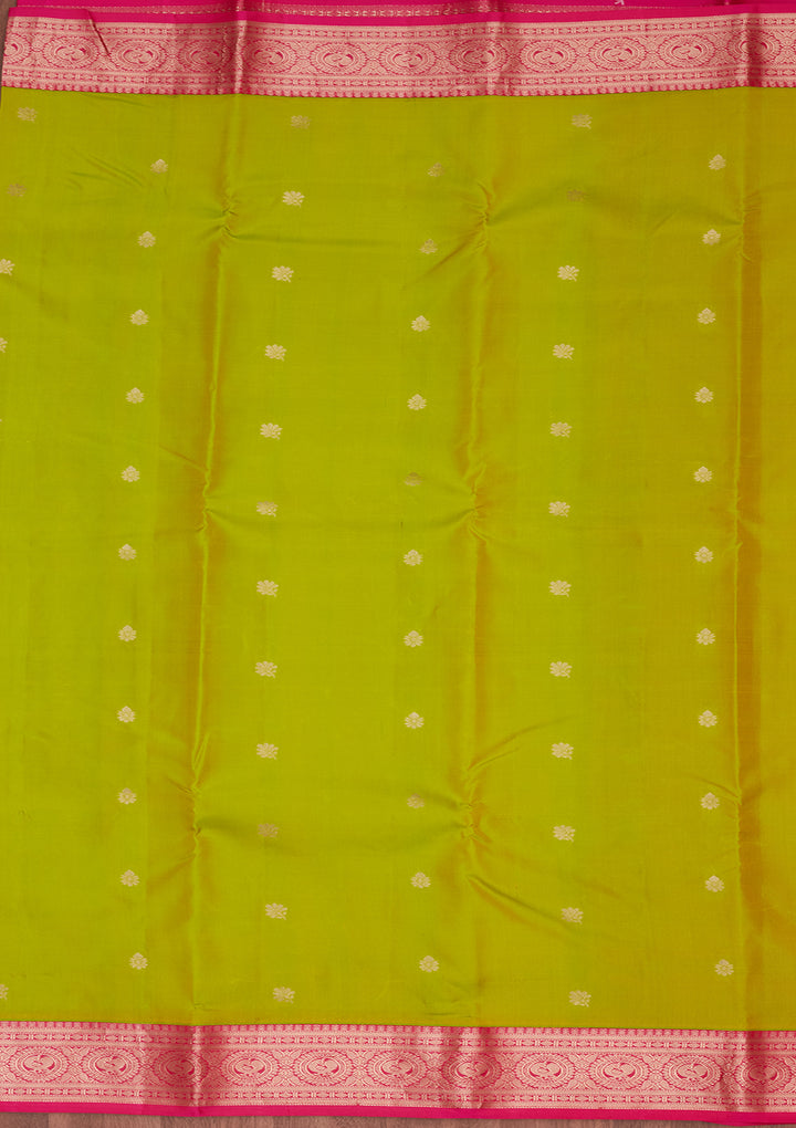 Parrot Green Zariwork Pure Silk Saree