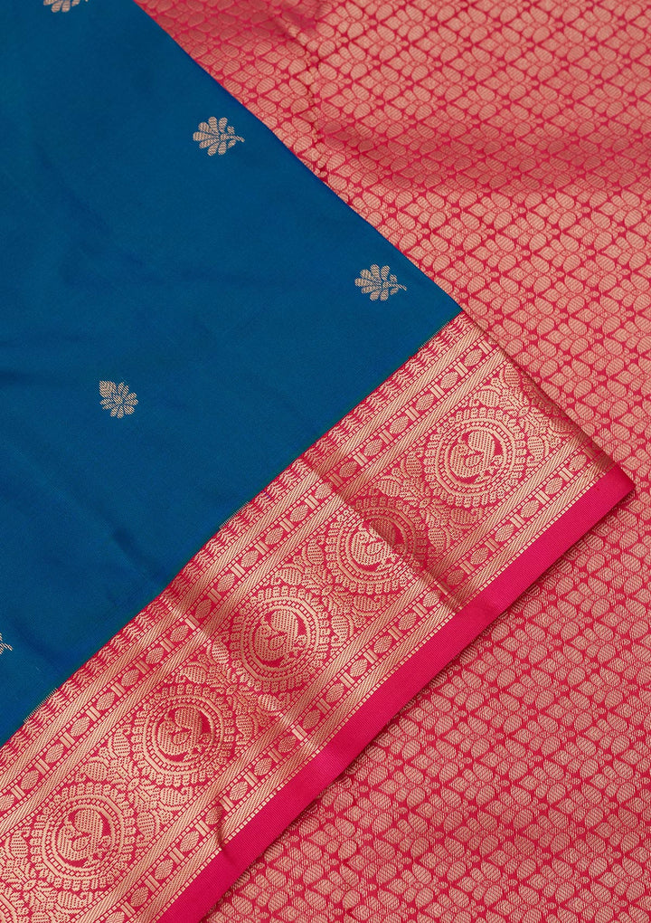 Peacock Blue Zariwork Pure Silk Saree