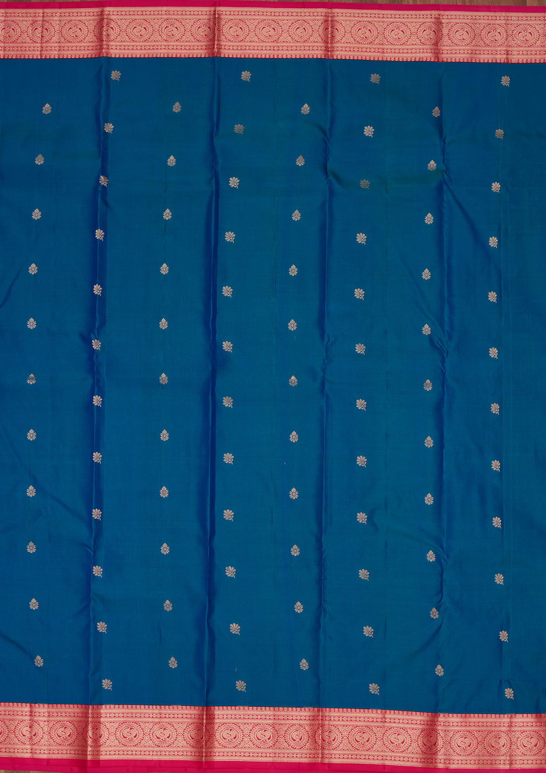Peacock Blue Zariwork Pure Silk Saree