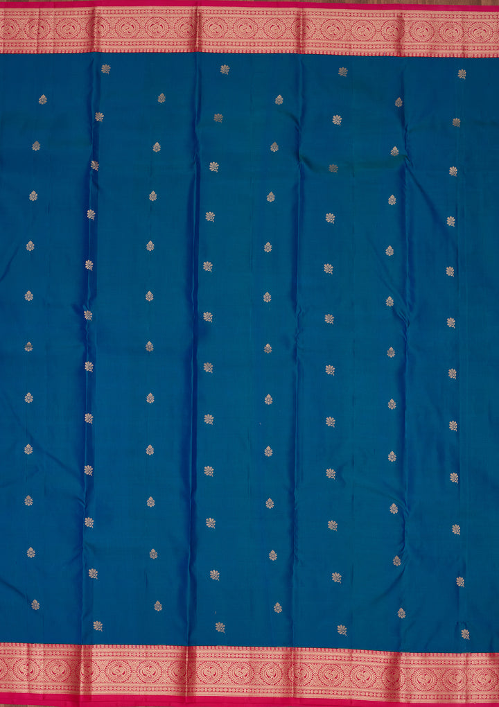 Peacock Blue Zariwork Pure Silk Saree