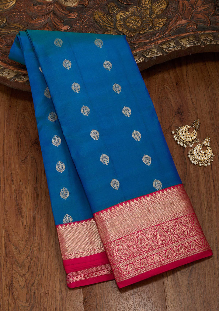 Peacock Blue Zariwork Pure Silk Saree