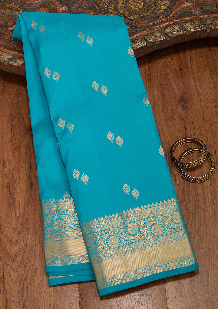 Turquoise Blue Zariwork Pure Silk Saree