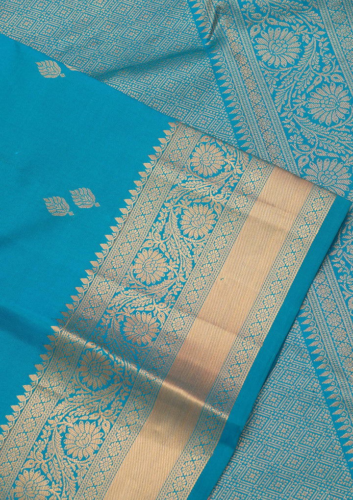 Turquoise Blue Zariwork Pure Silk Saree