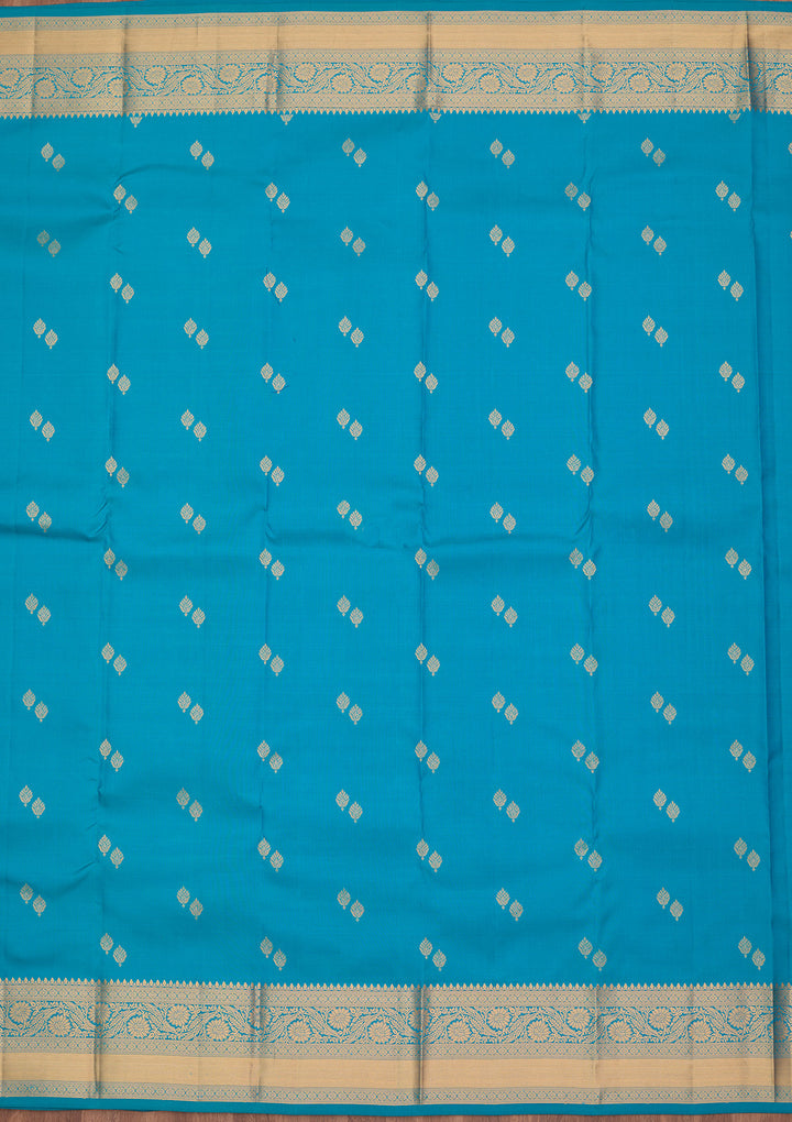 Turquoise Blue Zariwork Pure Silk Saree