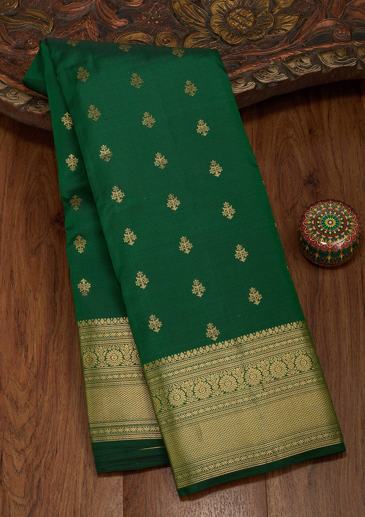 Bottle Green Zariwork Pure Silk Saree