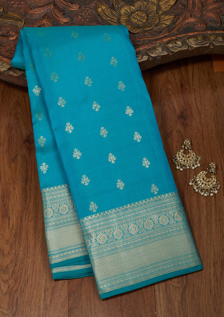 Turquoise Blue Zariwork Pure Silk Saree