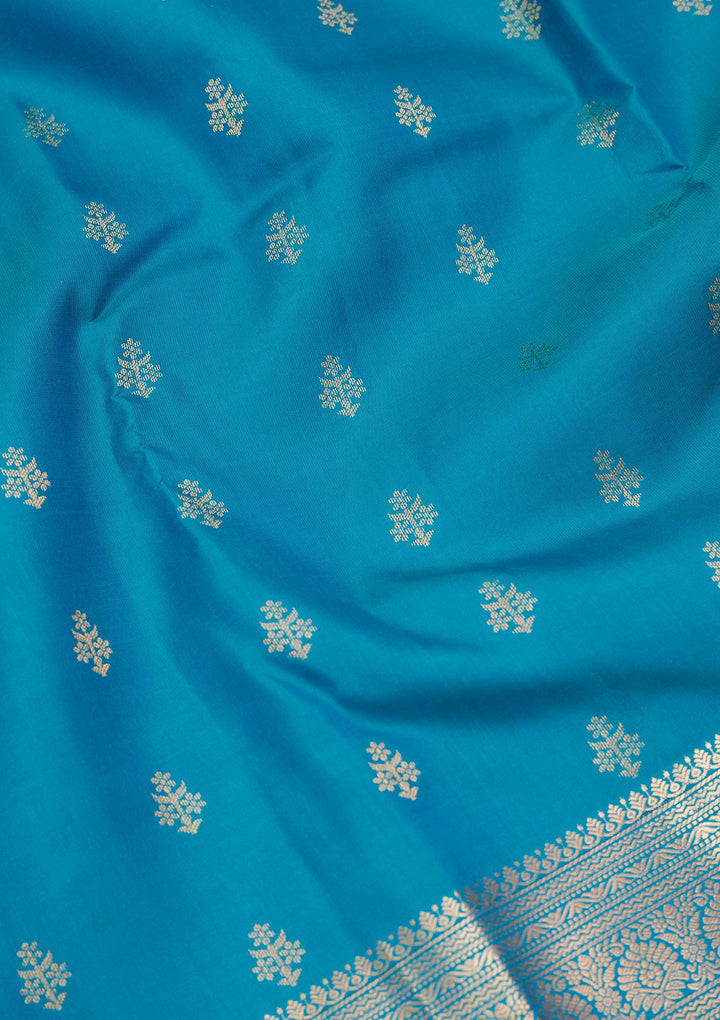 Turquoise Blue Zariwork Pure Silk Saree