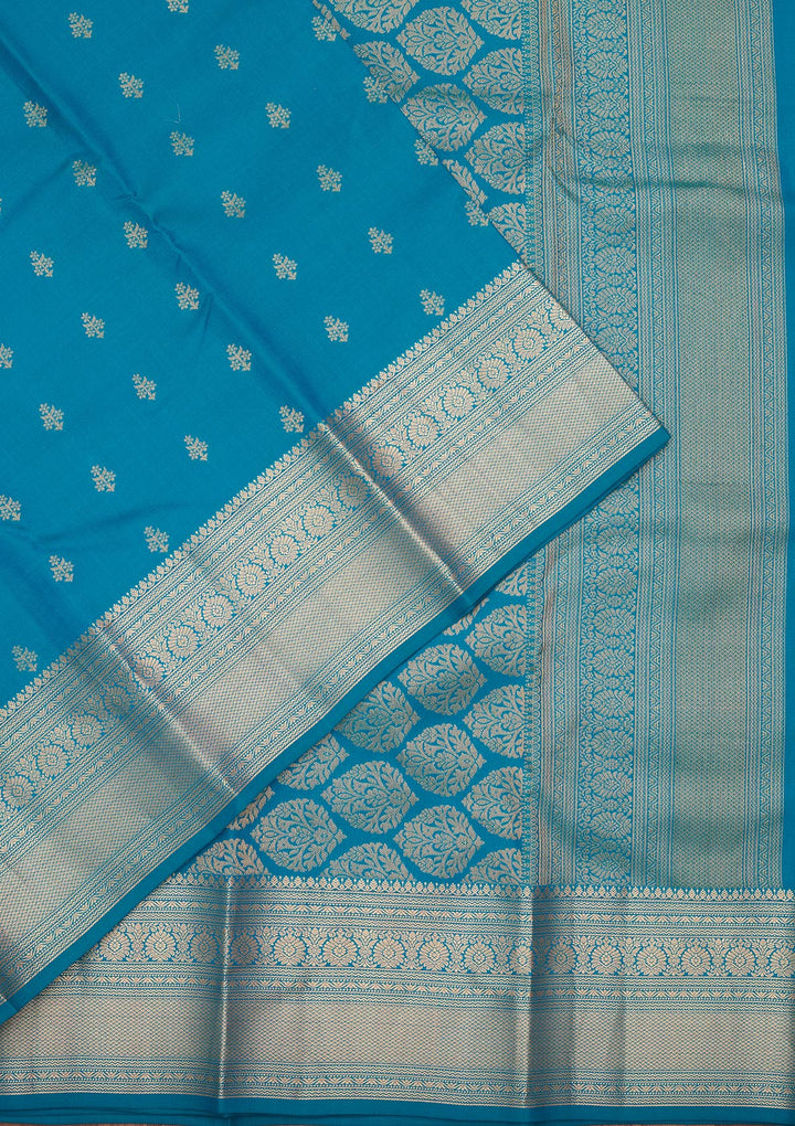 Turquoise Blue Zariwork Pure Silk Saree