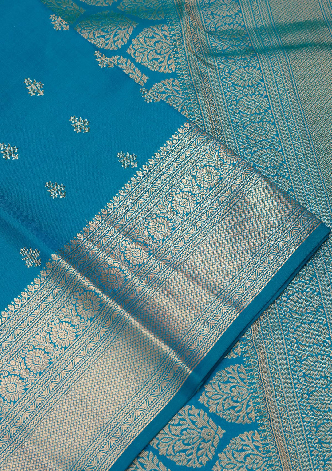 Turquoise Blue Zariwork Pure Silk Saree