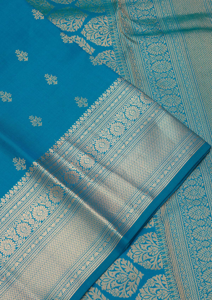 Turquoise Blue Zariwork Pure Silk Saree