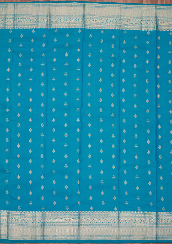 Turquoise Blue Zariwork Pure Silk Saree