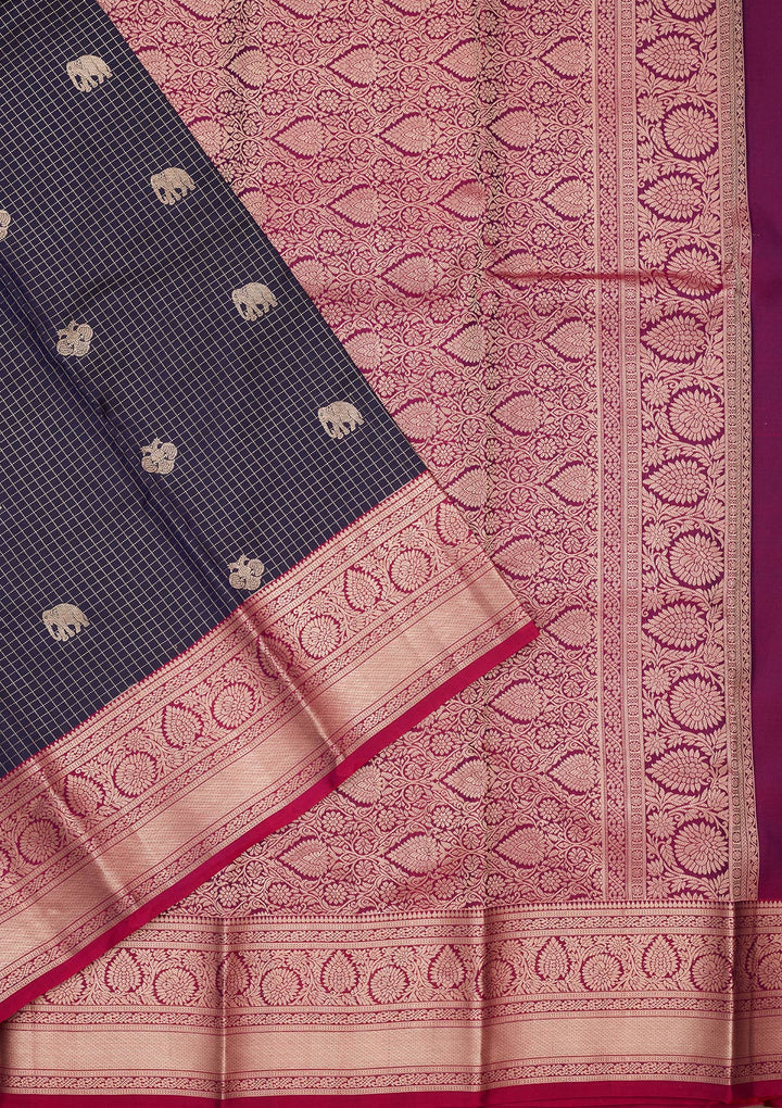 Navy Blue Zariwork Pure Silk Saree