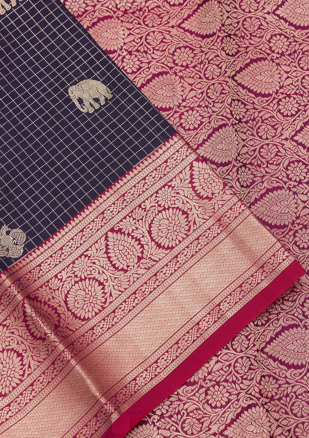 Navy Blue Zariwork Pure Silk Saree