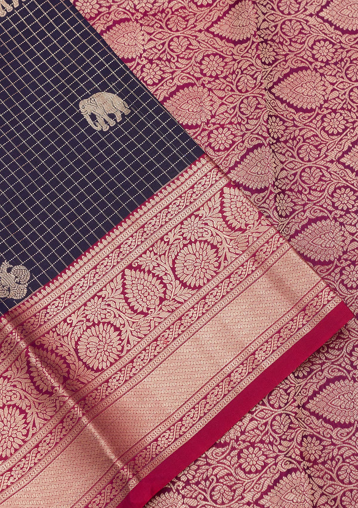 Navy Blue Zariwork Pure Silk Saree