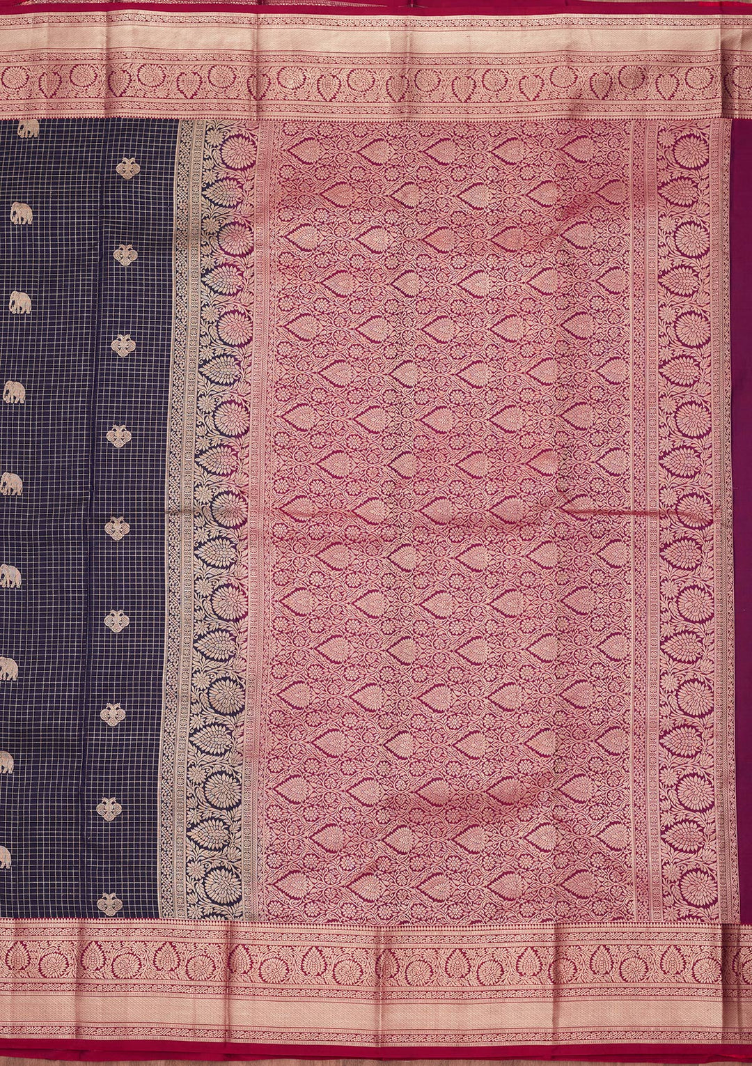 Navy Blue Zariwork Pure Silk Saree