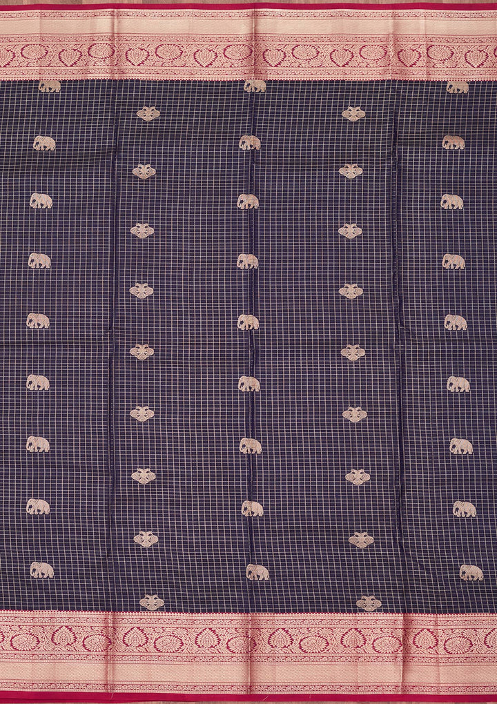 Navy Blue Zariwork Pure Silk Saree