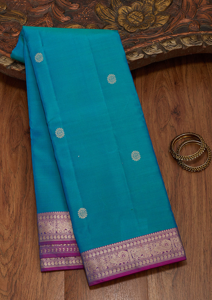 Turquoise Blue Zariwork Pure Silk Saree