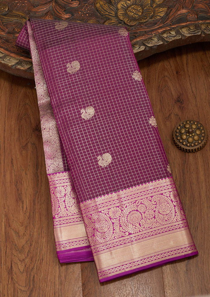 Wine Zariwork Pure Silk Saree