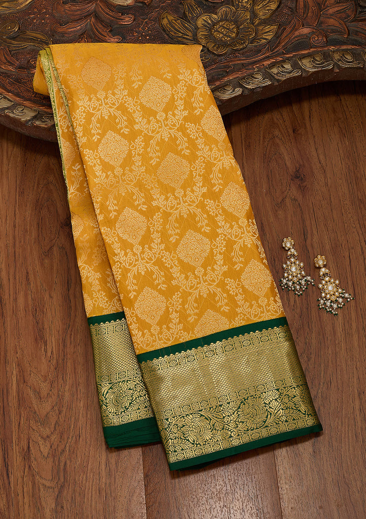 Mustard Zariwork Pure Silk Saree