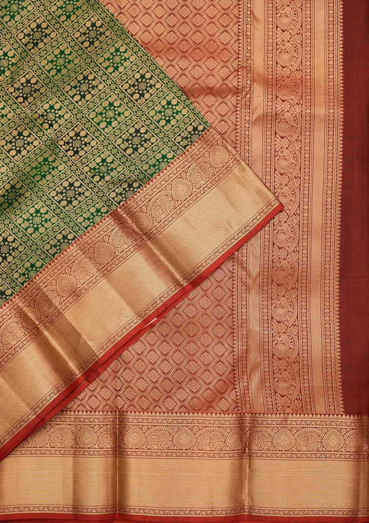 Bottle Green Zariwork Pure Silk Saree