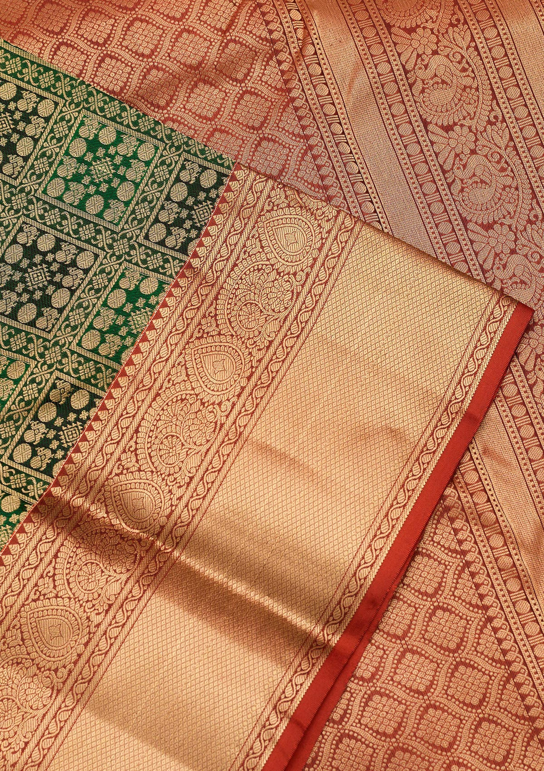 Bottle Green Zariwork Pure Silk Saree