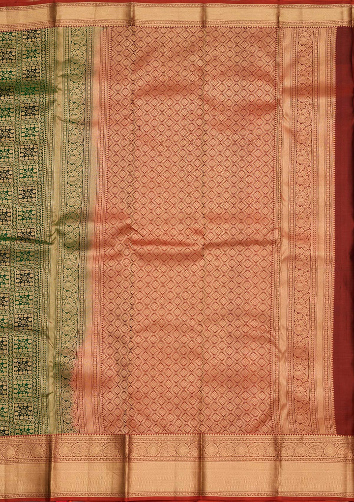 Bottle Green Zariwork Pure Silk Saree