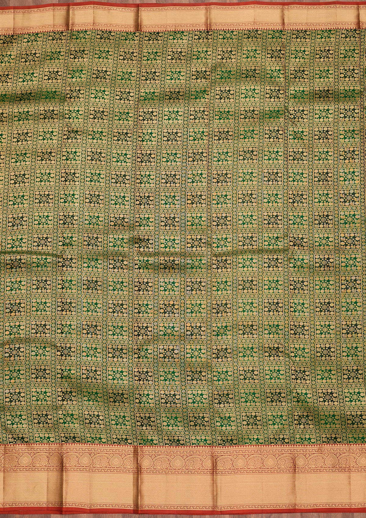 Bottle Green Zariwork Pure Silk Saree