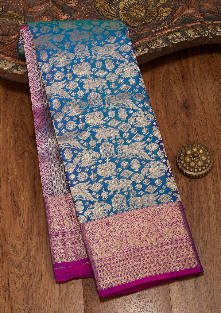 Peacock Blue Zariwork Pure Silk Saree