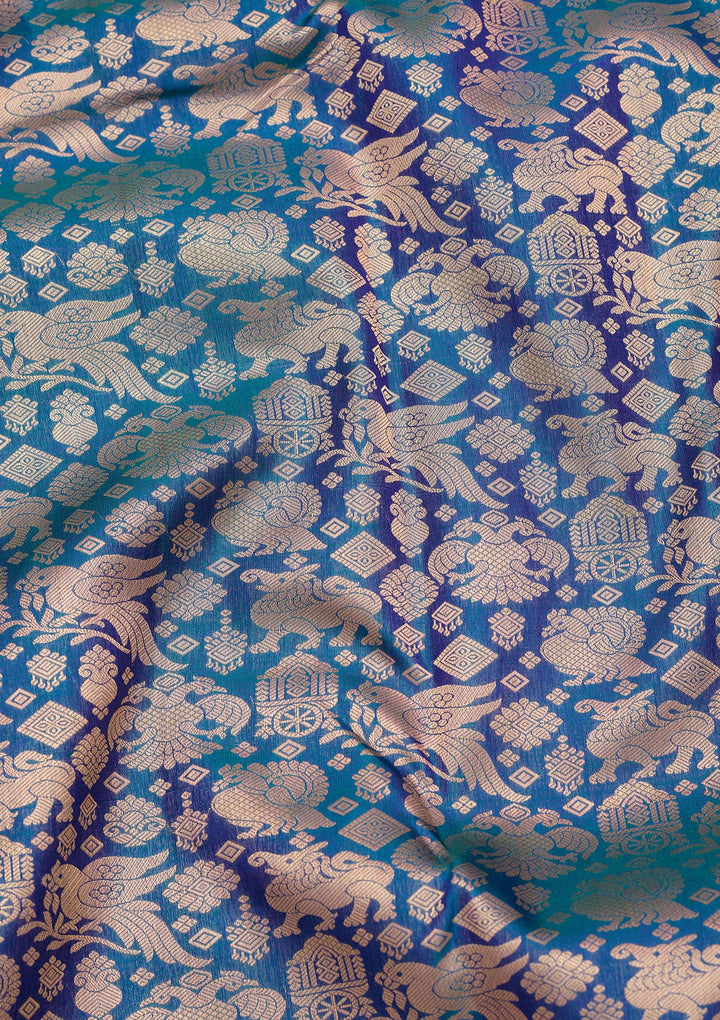 Peacock Blue Zariwork Pure Silk Saree