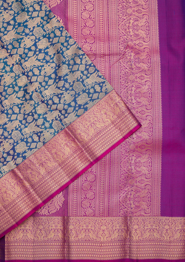 Peacock Blue Zariwork Pure Silk Saree