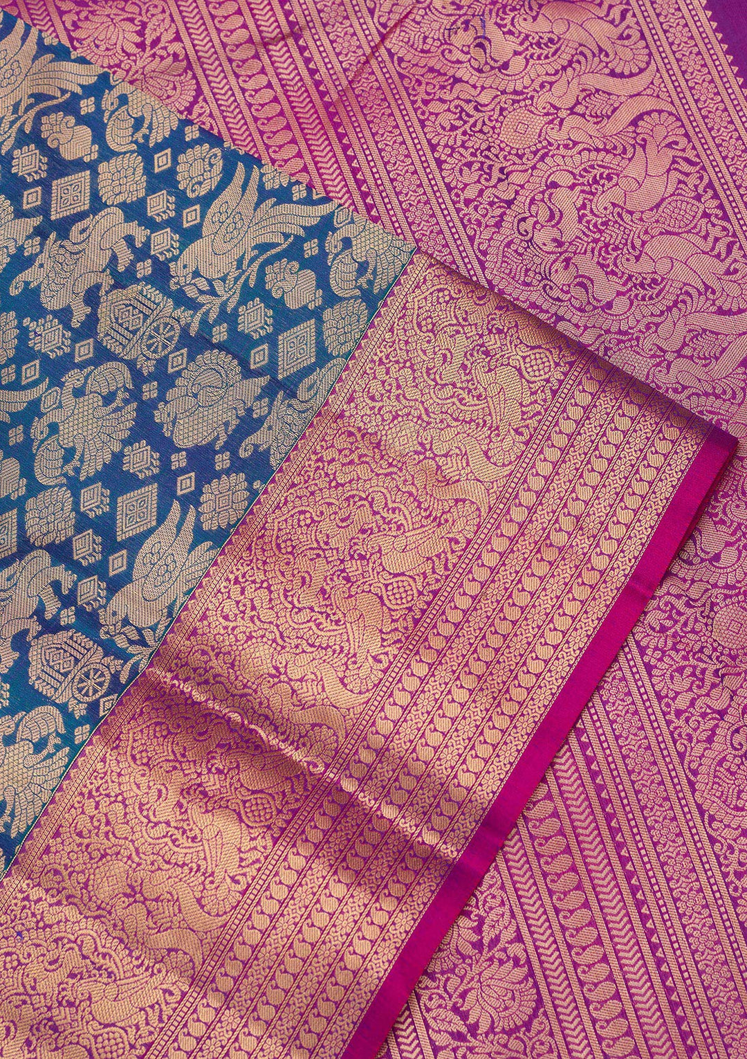 Peacock Blue Zariwork Pure Silk Saree