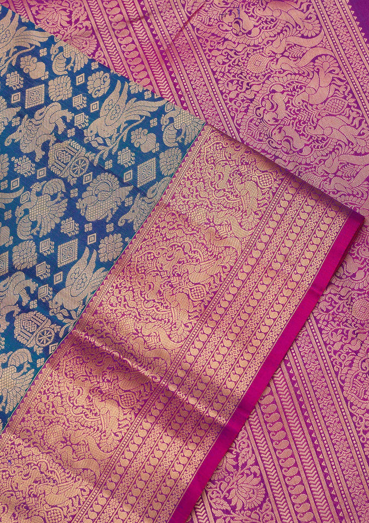 Peacock Blue Zariwork Pure Silk Saree