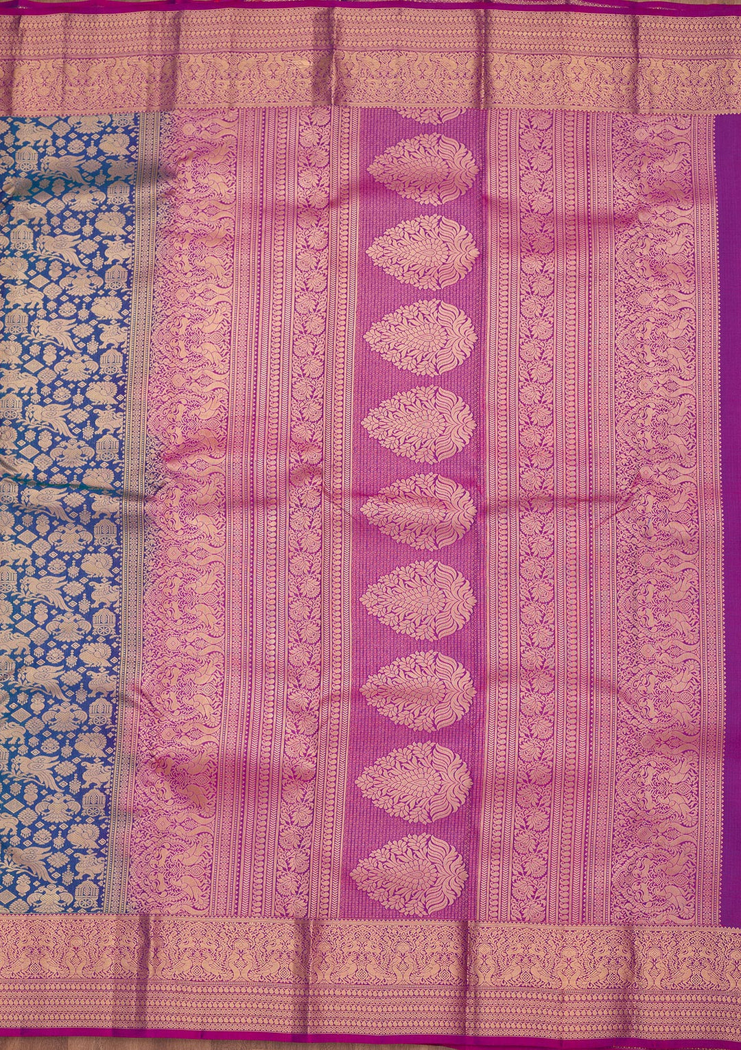 Peacock Blue Zariwork Pure Silk Saree