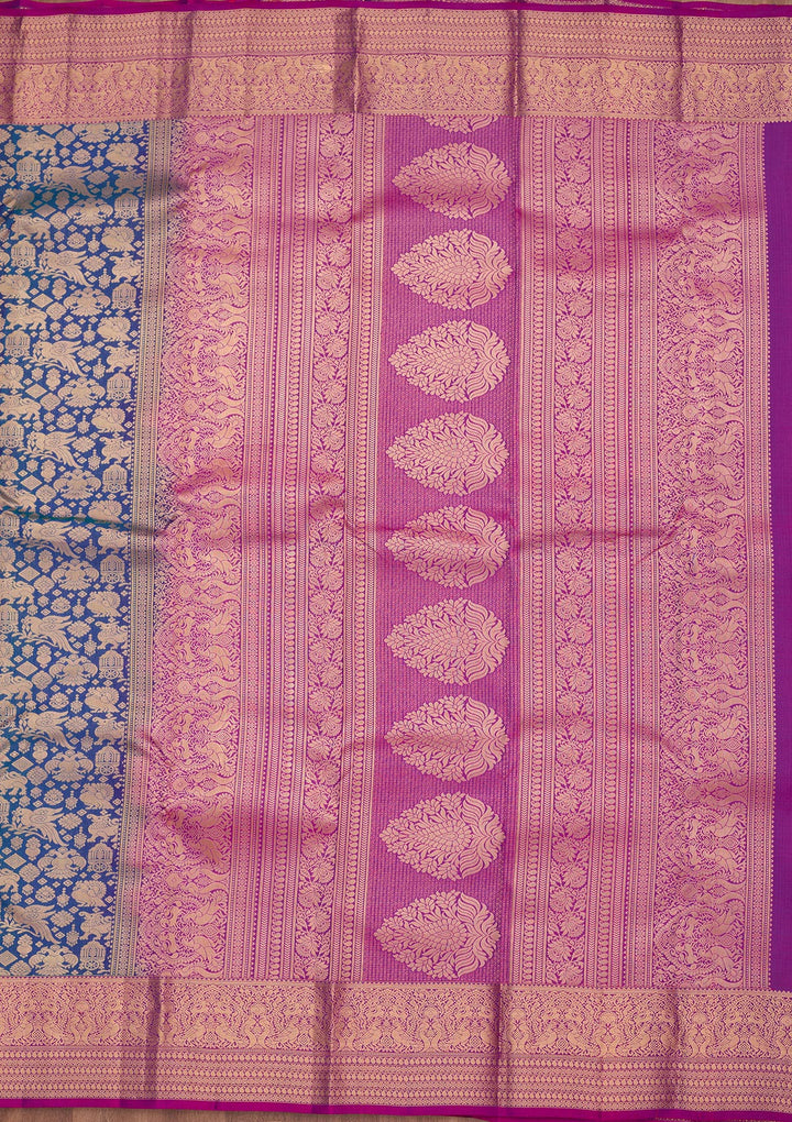 Peacock Blue Zariwork Pure Silk Saree
