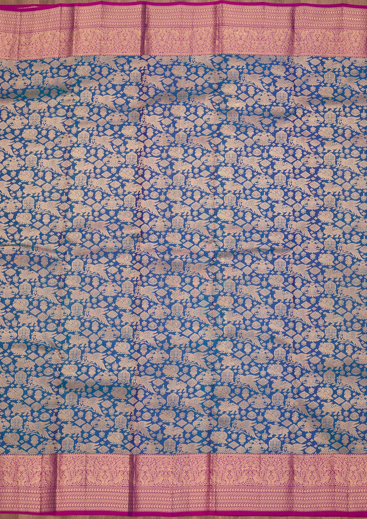 Peacock Blue Zariwork Pure Silk Saree