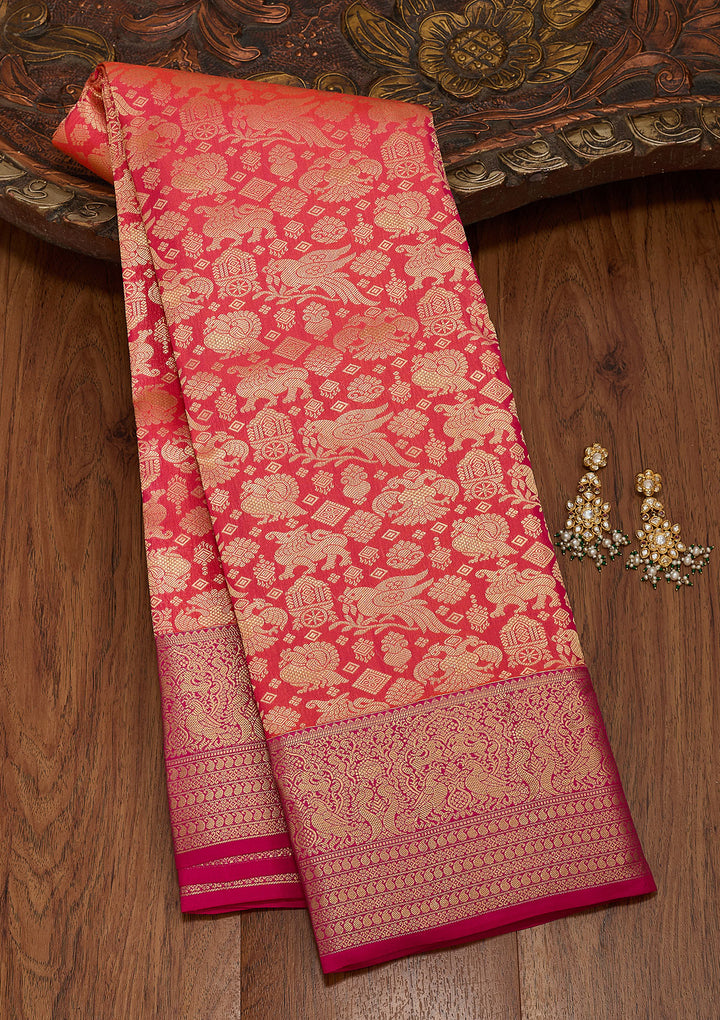 Rust Zariwork Pure Silk Saree