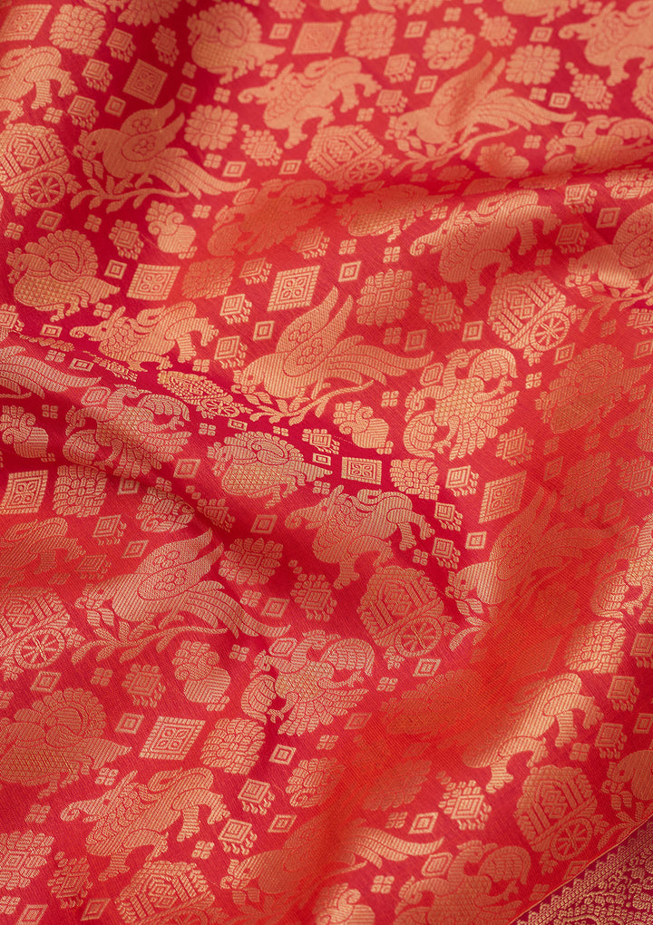 Rust Zariwork Pure Silk Saree