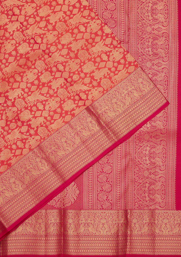 Rust Zariwork Pure Silk Saree
