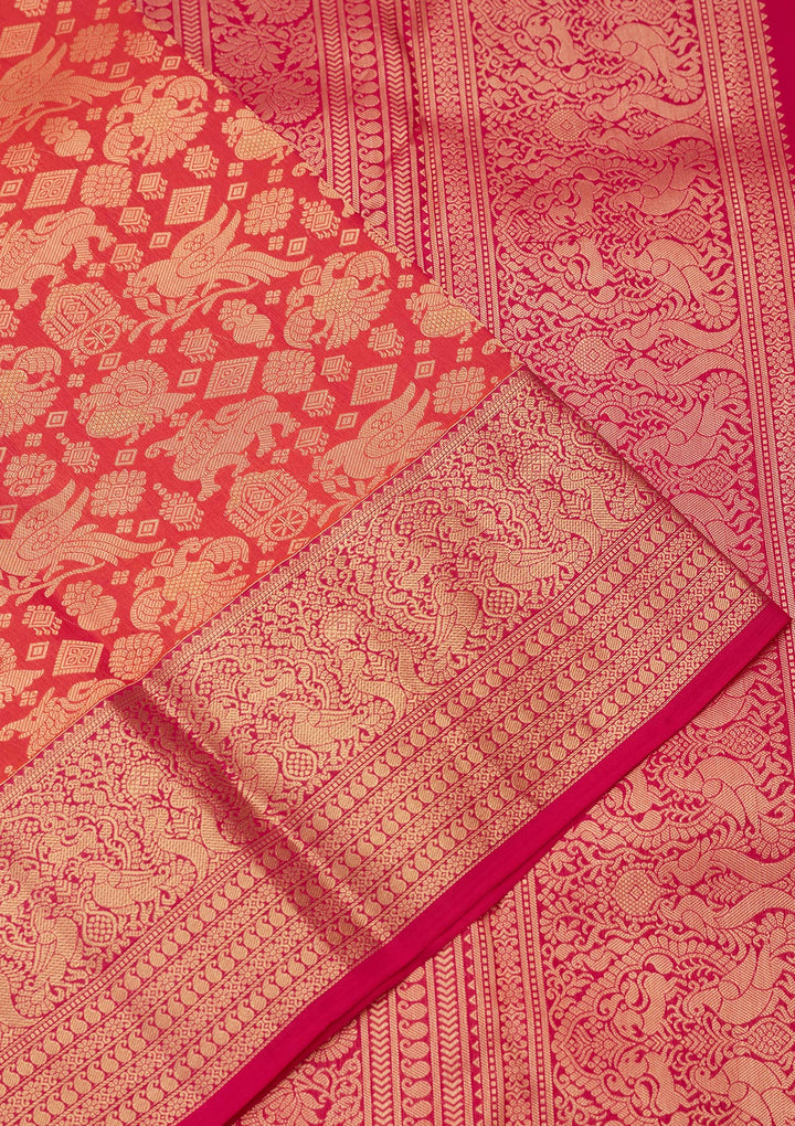Rust Zariwork Pure Silk Saree