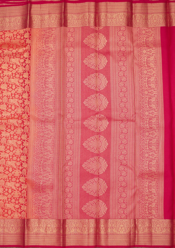 Rust Zariwork Pure Silk Saree