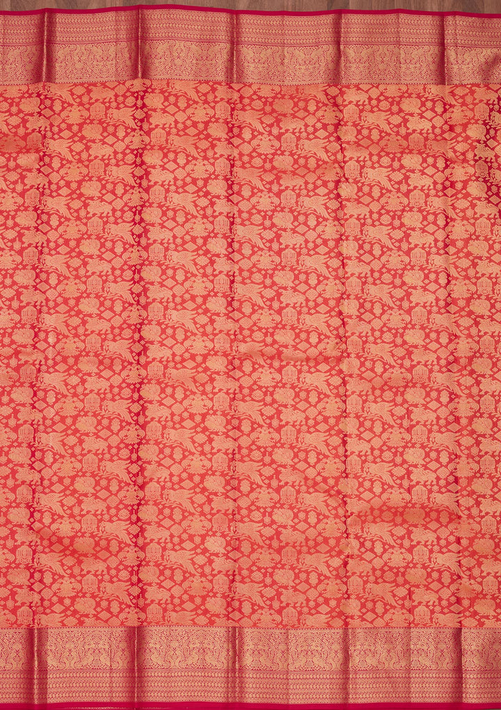 Rust Zariwork Pure Silk Saree