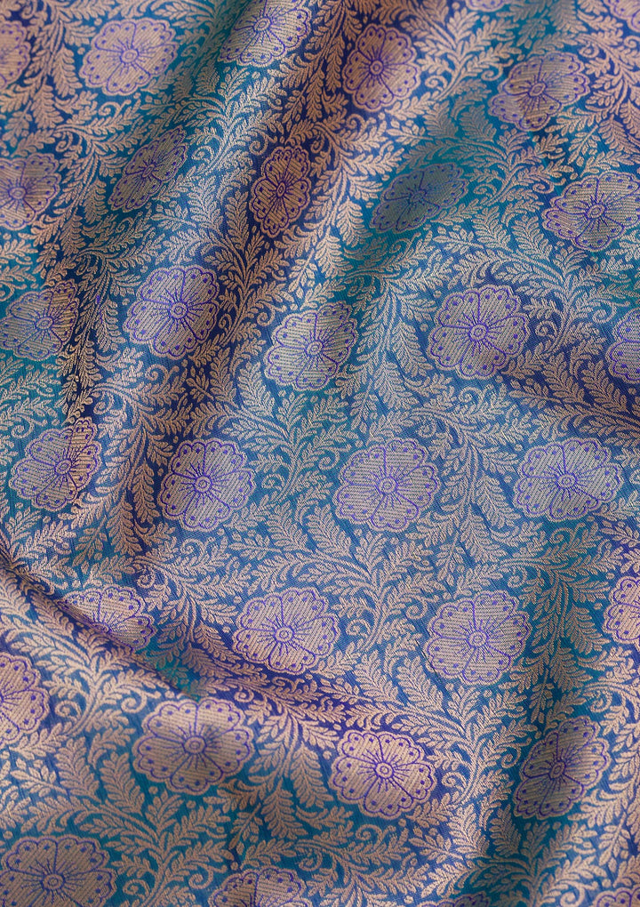Peacock Blue Zariwork Pure Silk Saree