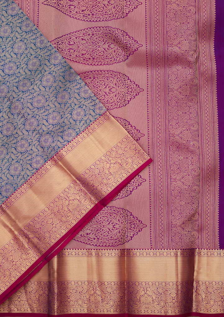 Peacock Blue Zariwork Pure Silk Saree