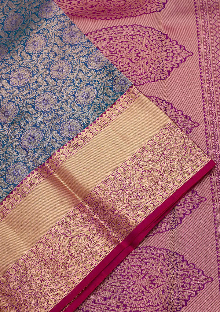 Peacock Blue Zariwork Pure Silk Saree