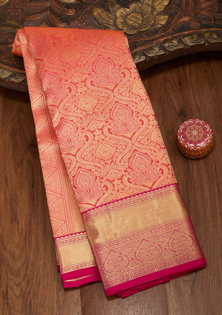 Orange Zariwork Pure Silk Saree