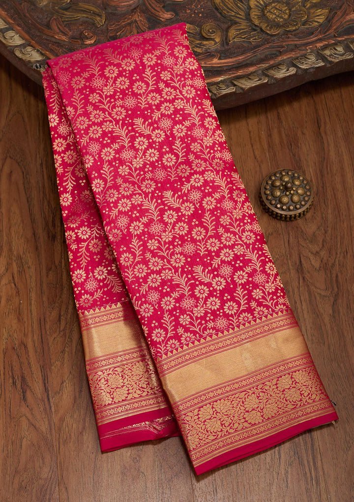 Rani Pink Zariwork Pure Silk Saree